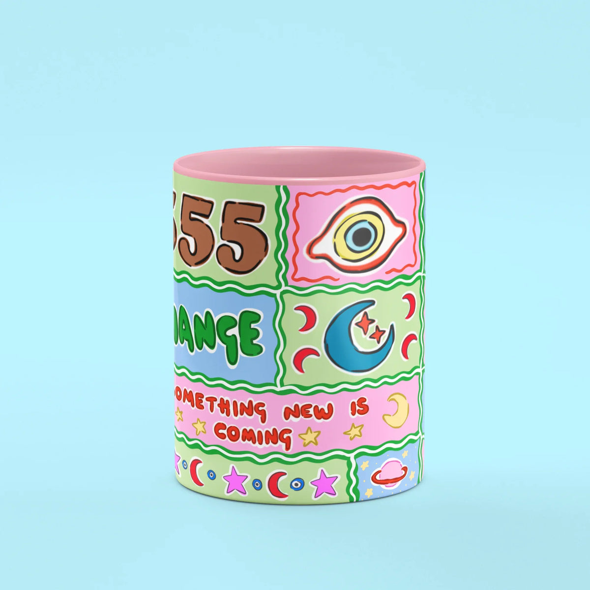 555 Angel Number Mug – front view of 555 and something new is coming