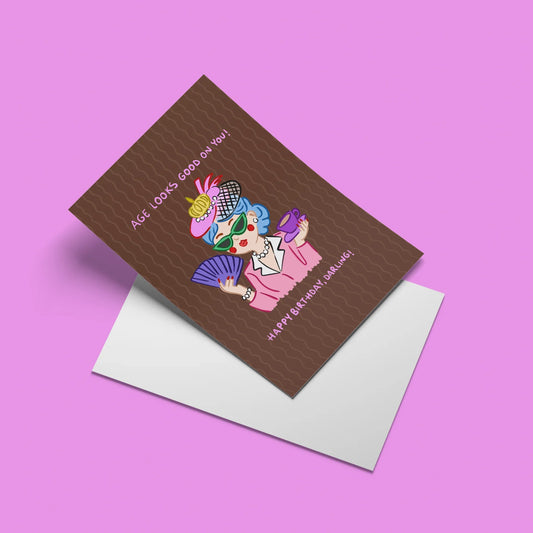 Age Looks Good On You Card – angled view with envelope