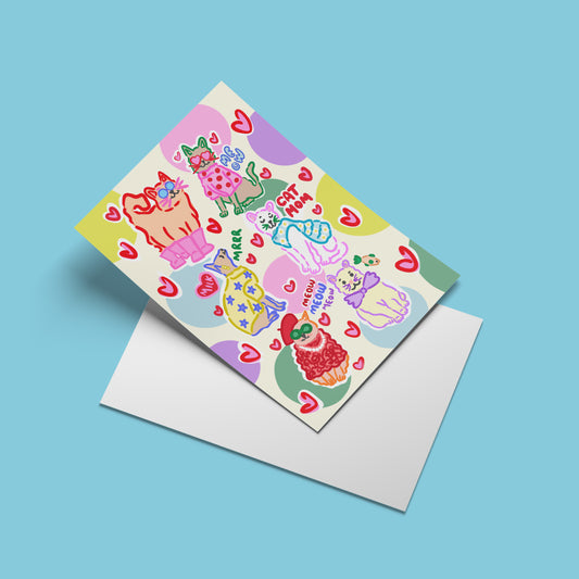 Cat Mom print – angled mock-up with envelope