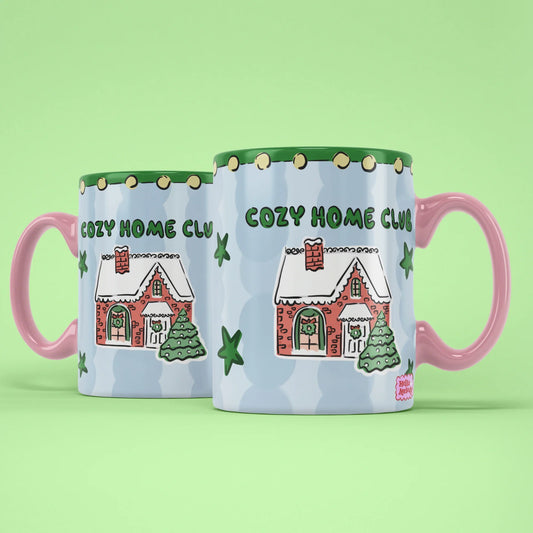 Cozy Home Club Mug – two mugs showing front and back of the winter design