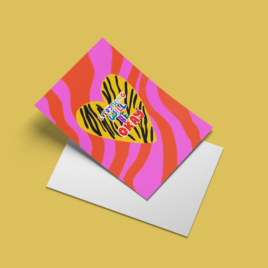 Everything Will Be Ok greeting card – angled mock-up with envelope