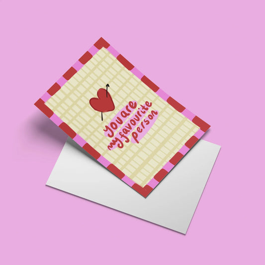 Favourite Person Card – angled view with envelope