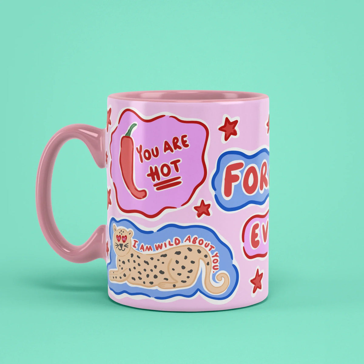 Forever Mug – romantic cup with pink handle on left