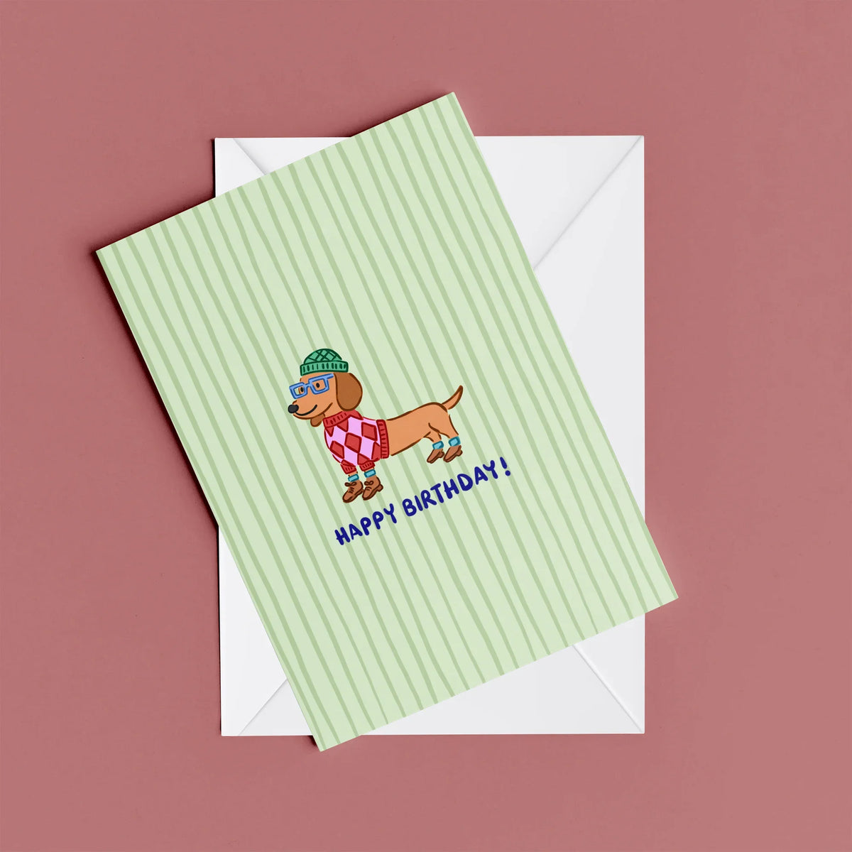 Happy Birthday Dog Card – card resting on its envelope