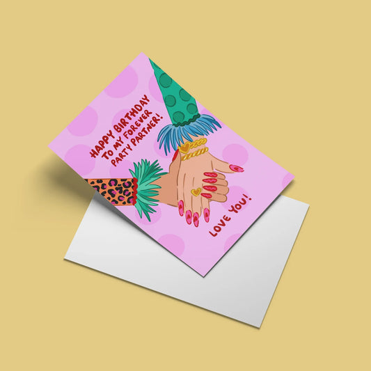 Party Partner Card – angled view with envelope
