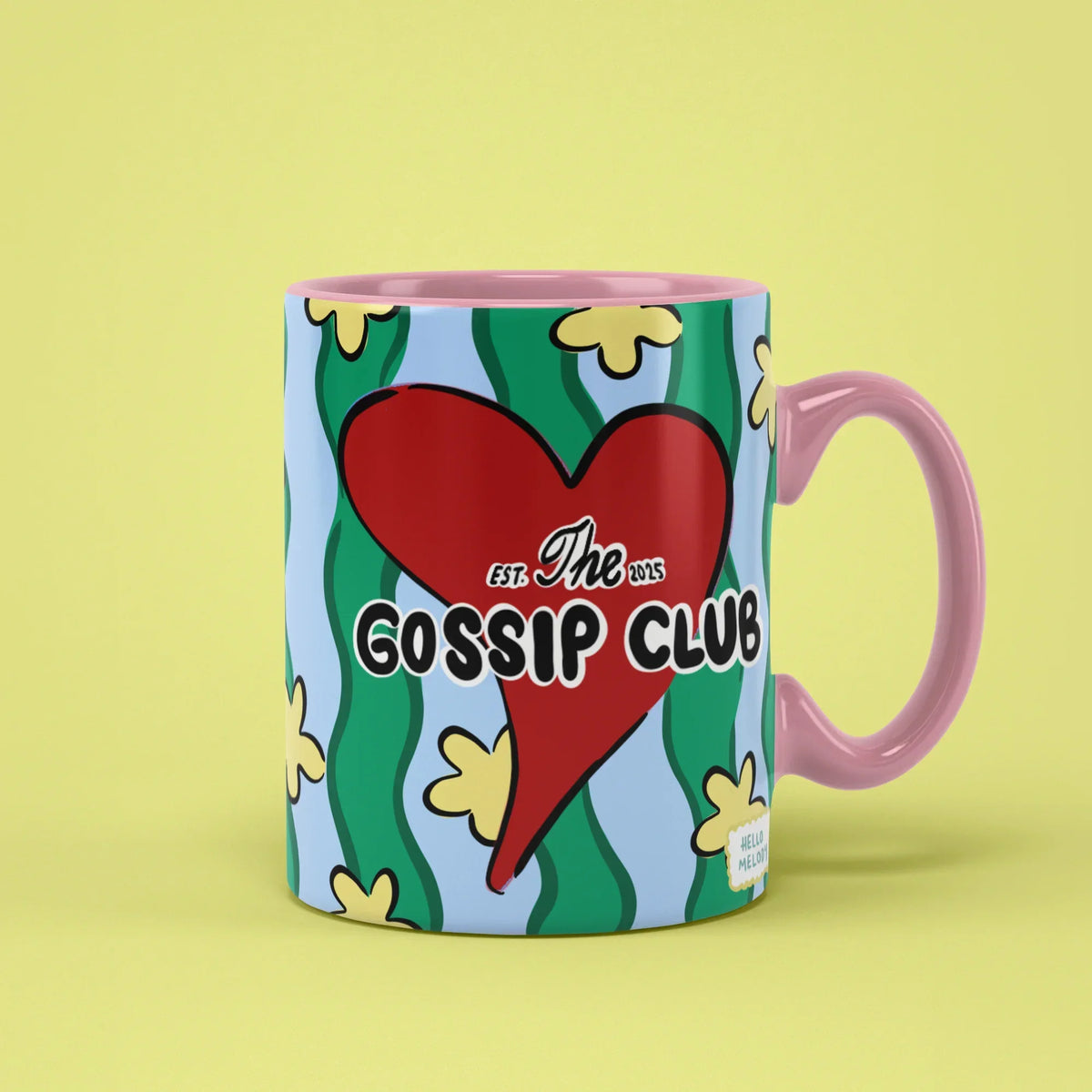 Colourful illustrated Hello Melody mugs