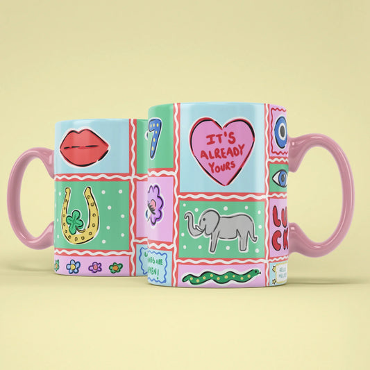 777 Angel Number Mug – two mugs showing front and back of the lucky design