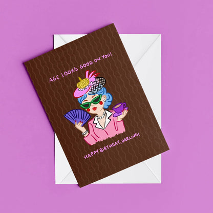 Age Looks Good On You Card – card resting on its envelope