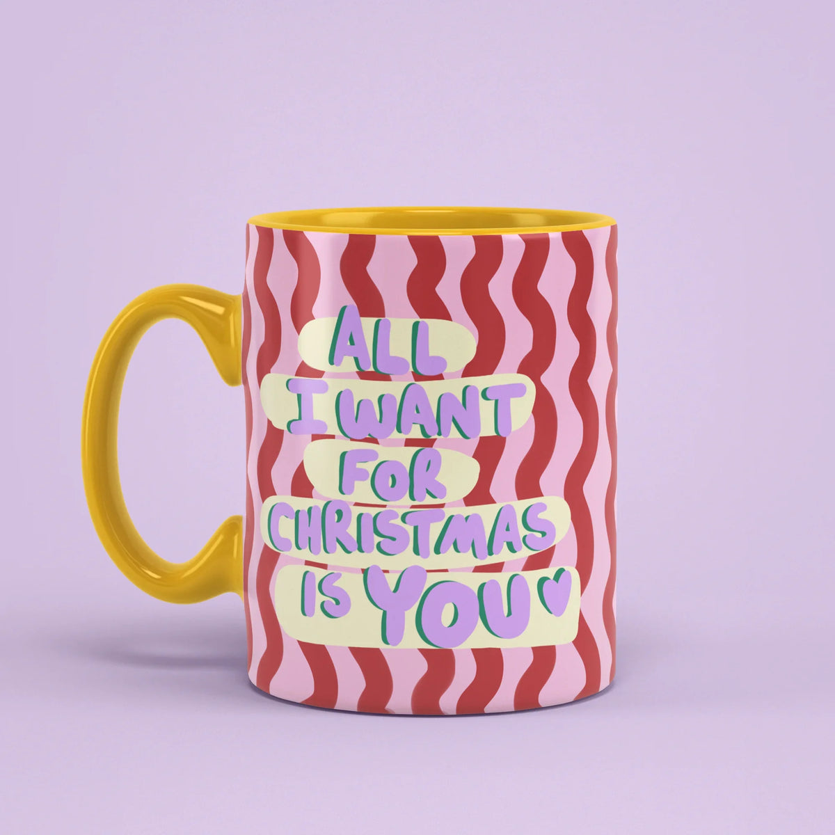 All I Want For Christmas Is You Mug – yellow handle on left