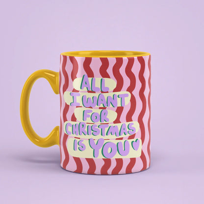 All I Want For Christmas Is You Mug – yellow handle on left