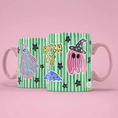 Bad Bitch Energy Mug shown from both sides with stars