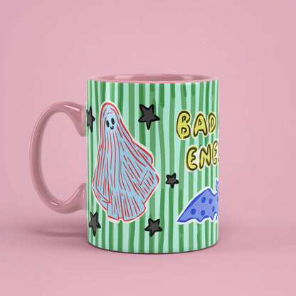 Left view of Bad Bitch Energy Mug with pink handle