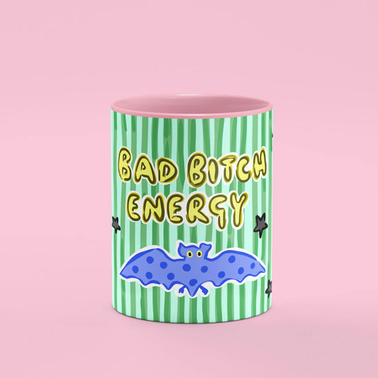 Front view of Bad Bitch Energy Mug, a sassy Halloween cup