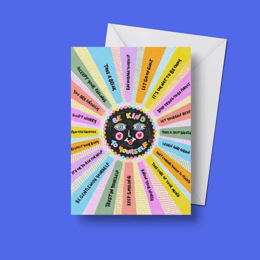 Be Kind to Yourself Print – upright front view of the illustrated design