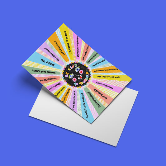 Be Kind to Yourself Print – angled standing view of the illustrated design