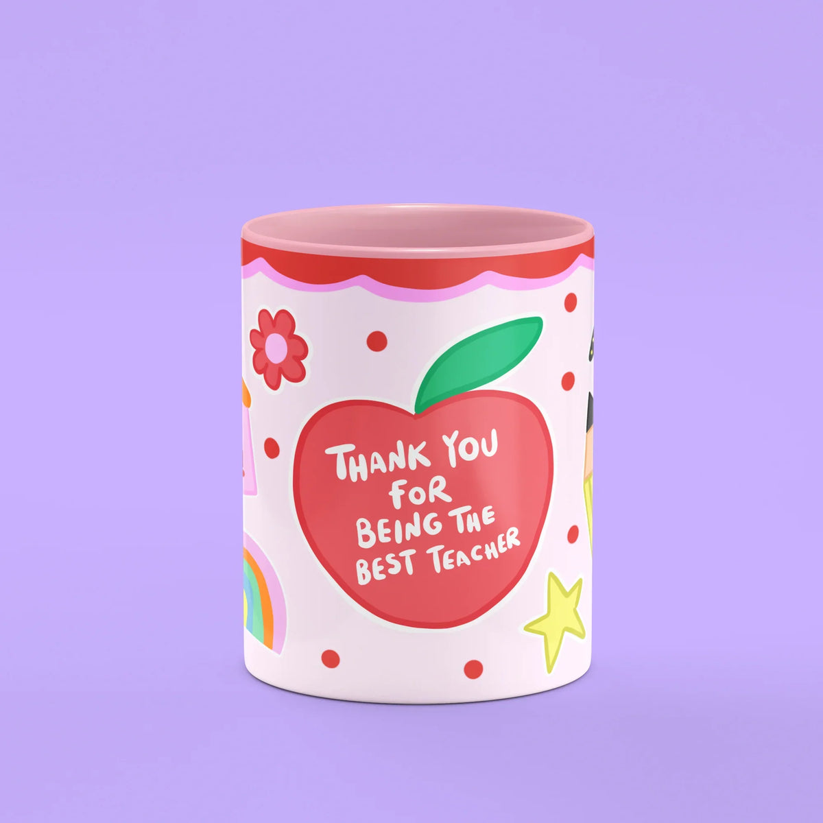 Best Teacher Mug – front view of the thank you for being the best teacher apple