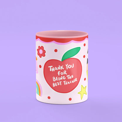Best Teacher Mug – front view of the thank you for being the best teacher apple
