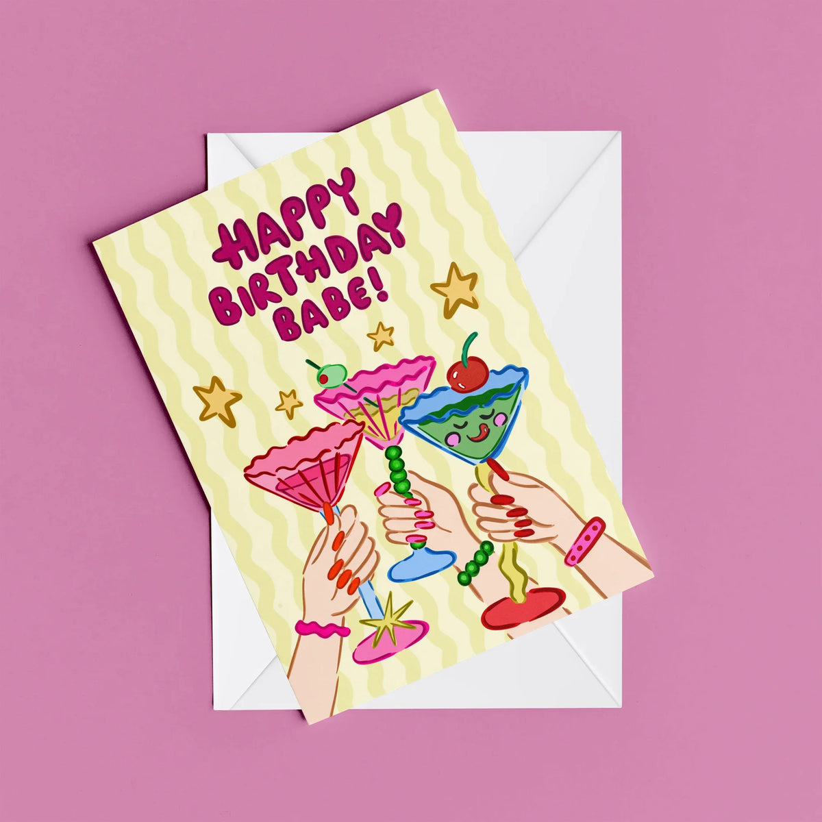 Cheers Babe Card – card resting on its envelope