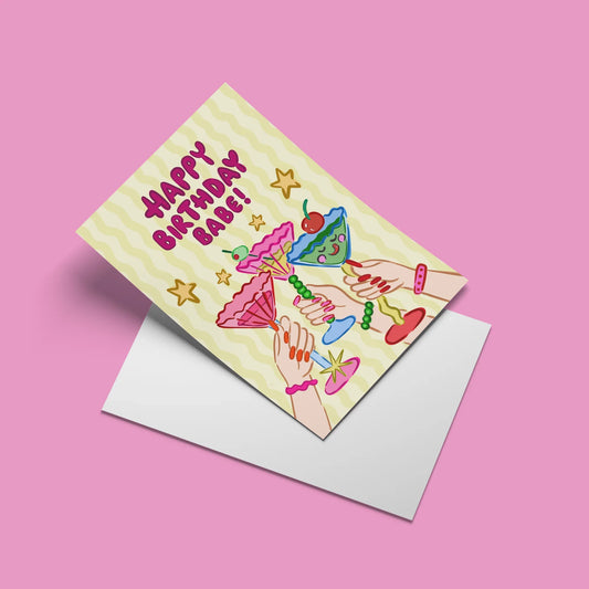 Cheers Babe Card – angled view with envelope