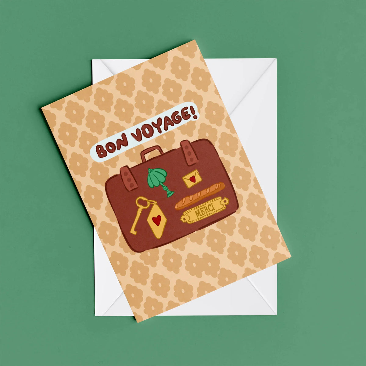 Bon Voyage Card – card resting on its envelope