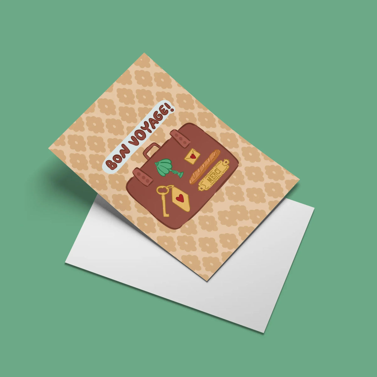 Bon Voyage Card – angled view with envelope