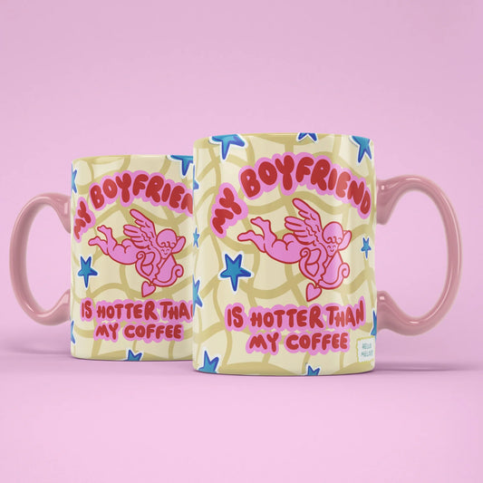 My Boyfriend Is Hotter Than My Coffee Mug – front and back of the cupid design