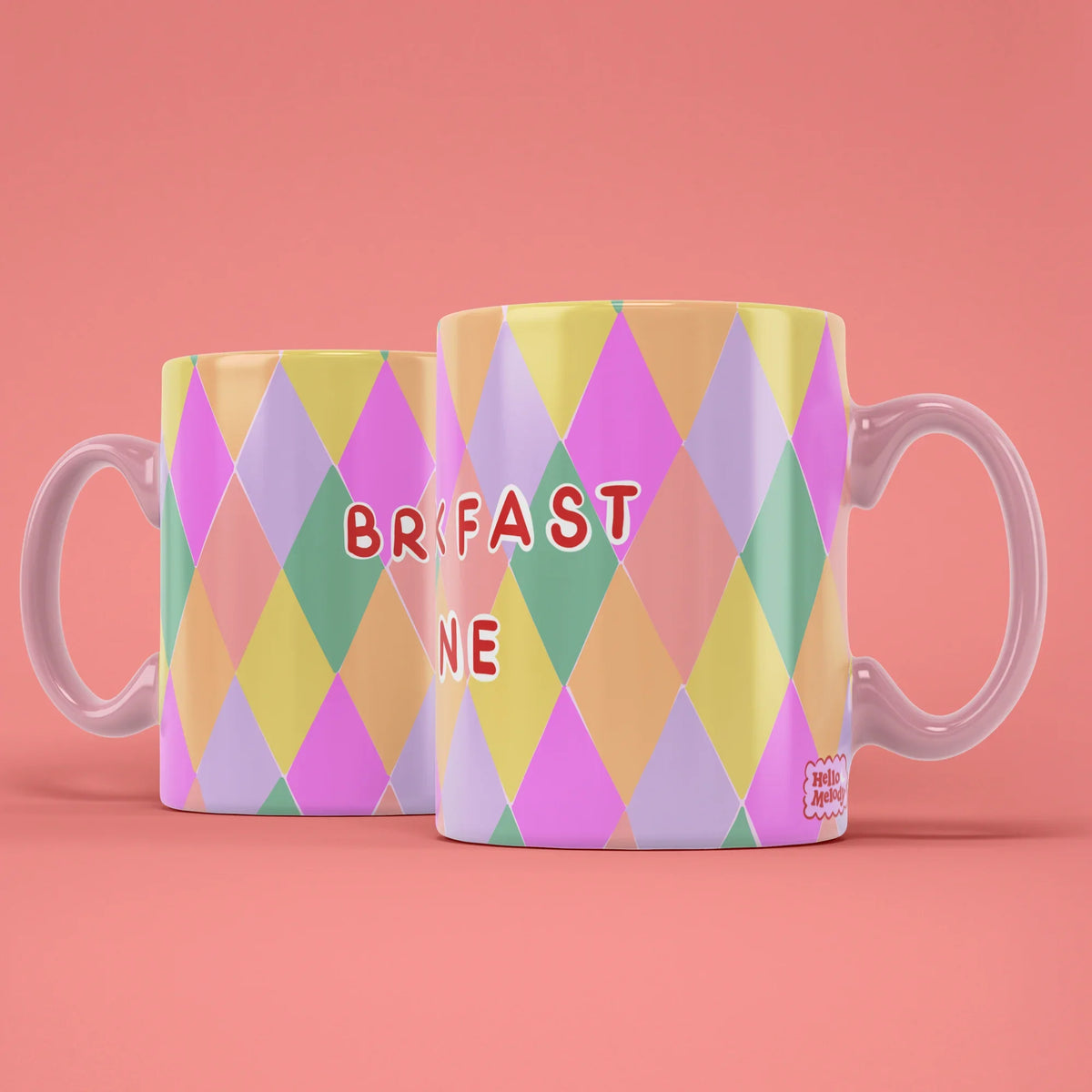 Breakfast Wine Mug – two mugs showing front and back of the diamond design