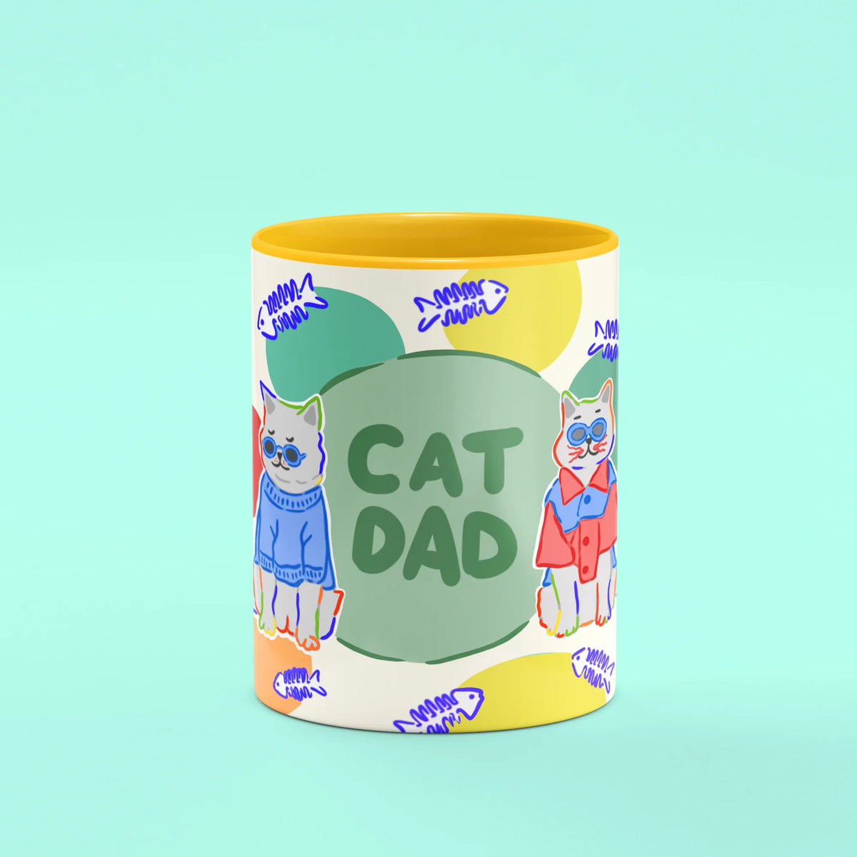 Front view of Cat Dad Mug, a fun gift for cat dads