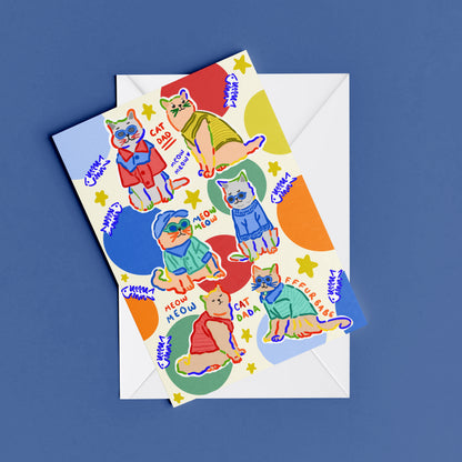Cat Dad print – flat lay mock-up showing the colourful illustrated design