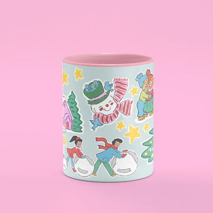 Christmas Spirit Mug – front view of snowman with glowing stars