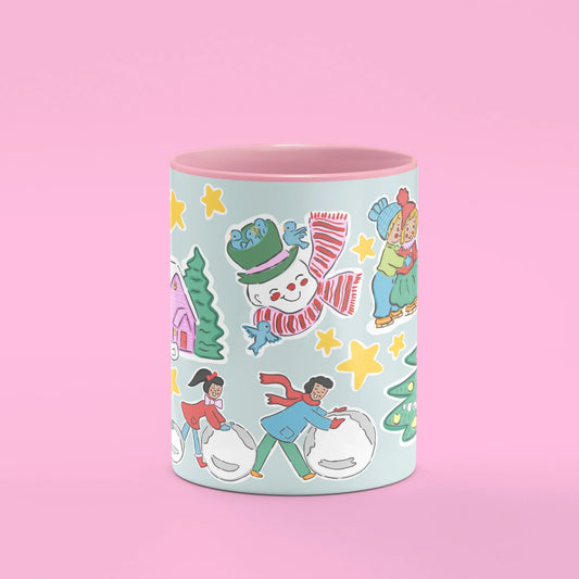 Christmas Spirit Mug – front view of snowman with glowing stars