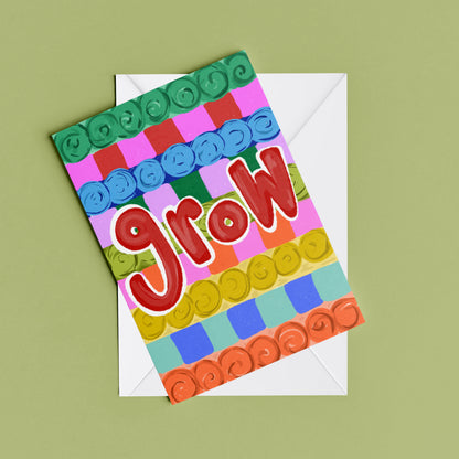 Colourful Grow print – flat lay mock-up showing the colourful illustrated design