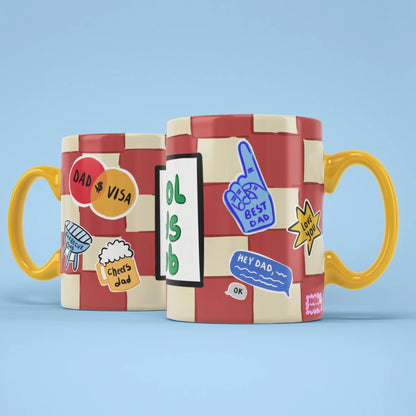 Cool Dads Club Mug shown from both sides with red checks
