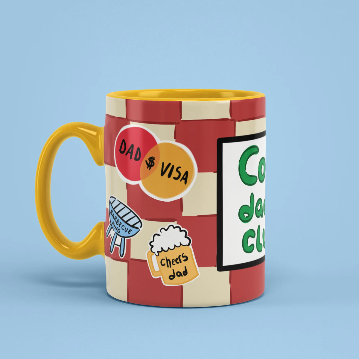 Left view of Cool Dads Club Mug with dad stickers design