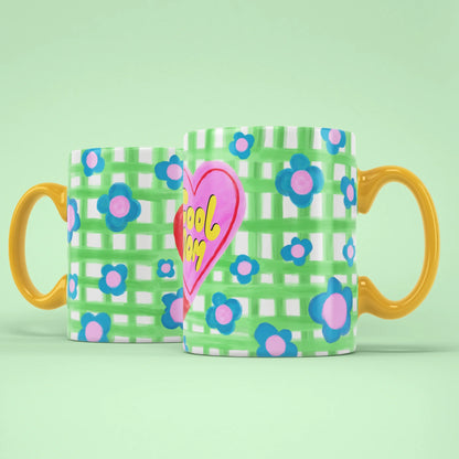 Cool Mom Mug shown from both sides with flower pattern