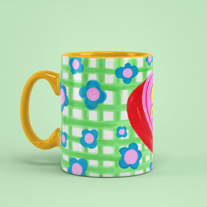 Left view of Cool Mom Mug with yellow handle