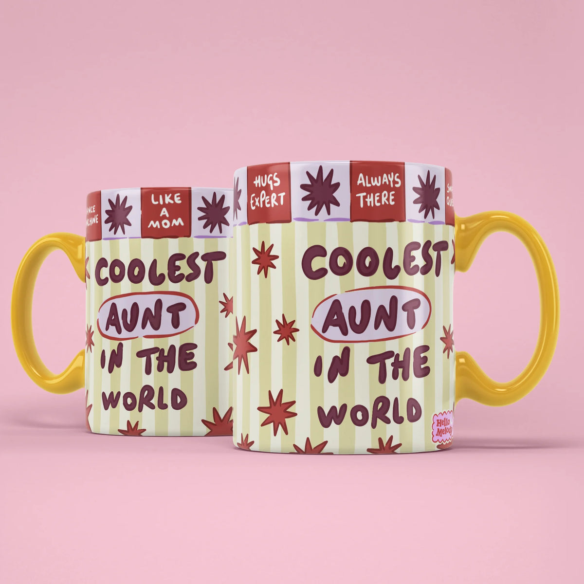 Coolest Aunt Mug shown from both sides with starry design