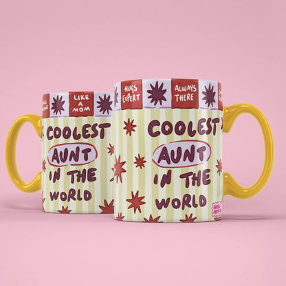 Coolest Aunt Mug shown from both sides with starry design