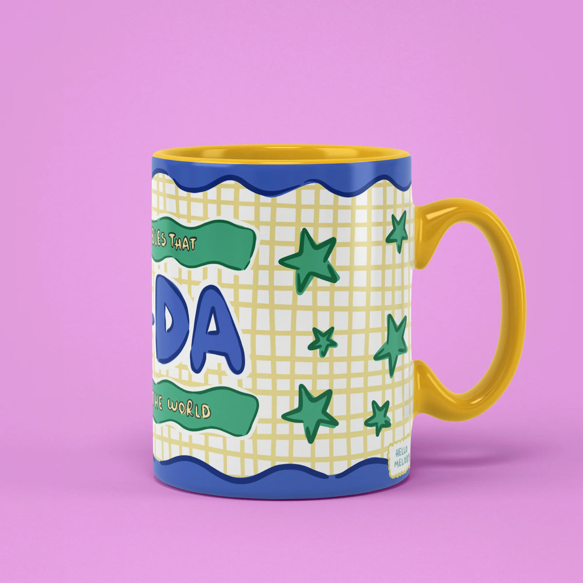 Da-Da Mug with bubble lettering and green stars, first Father's Day gift
