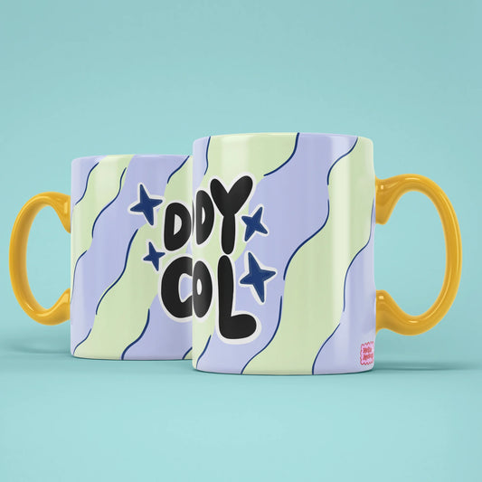 Daddy Cool Mug shown from both sides with wavy pastel stripes