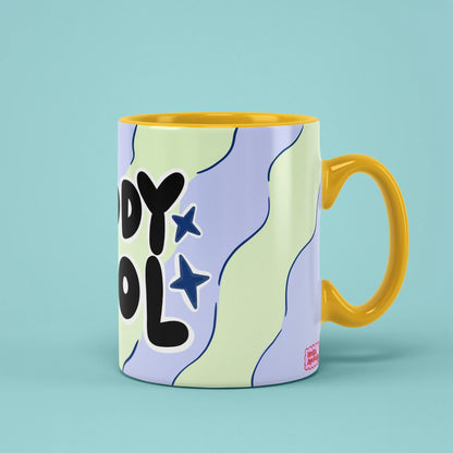 Daddy Cool Mug with wavy lilac and green pattern, retro gift for dads