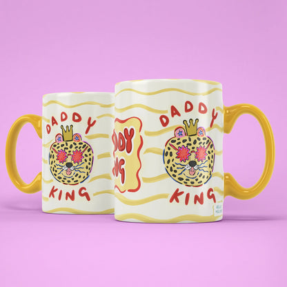 Daddy King Mug shown from both sides with crowned leopard design