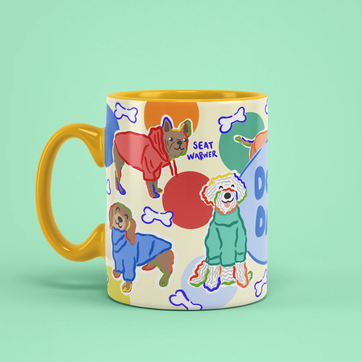 Left view of Dog Dad Mug with yellow handle