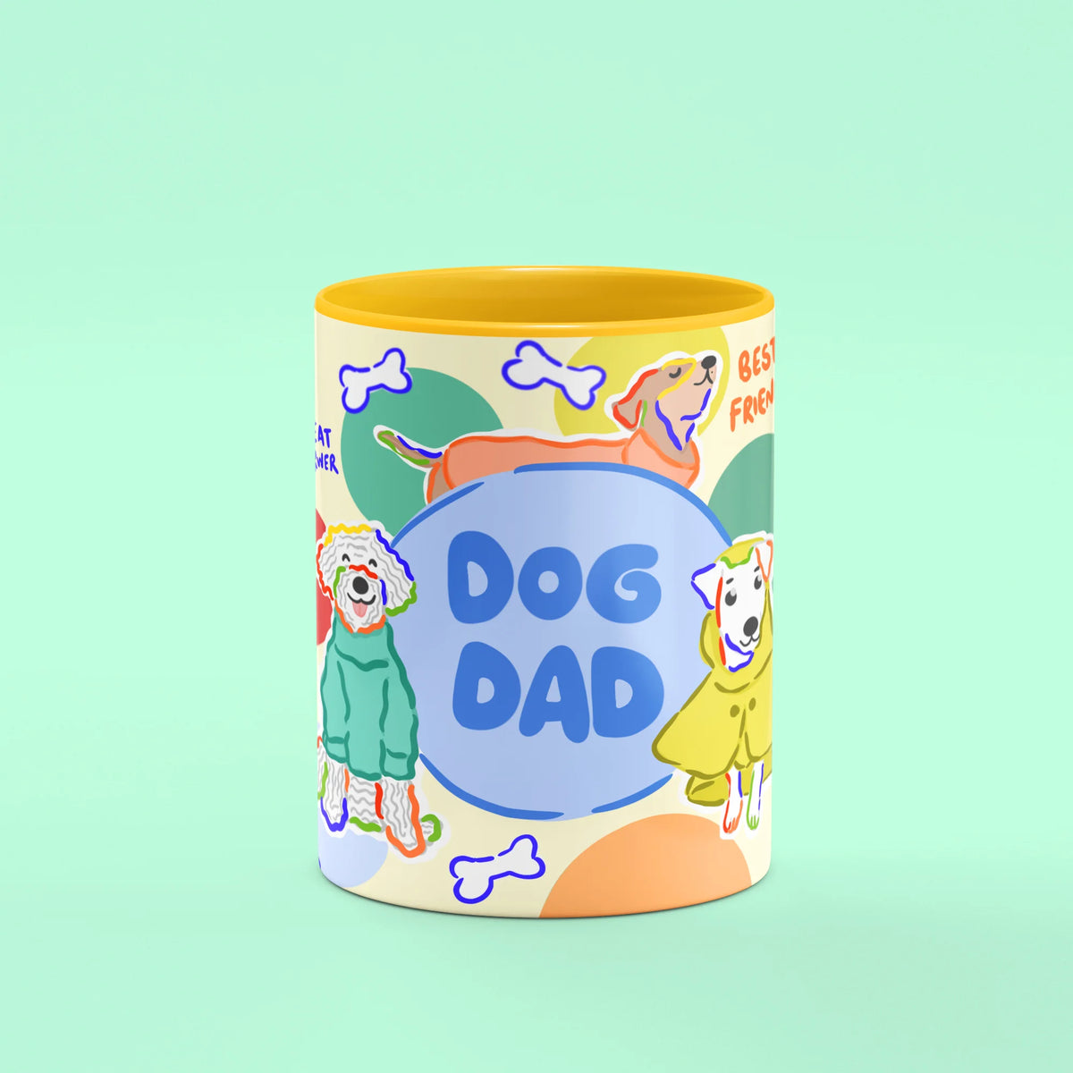 Front view of Dog Dad Mug, a fun gift for dog dads