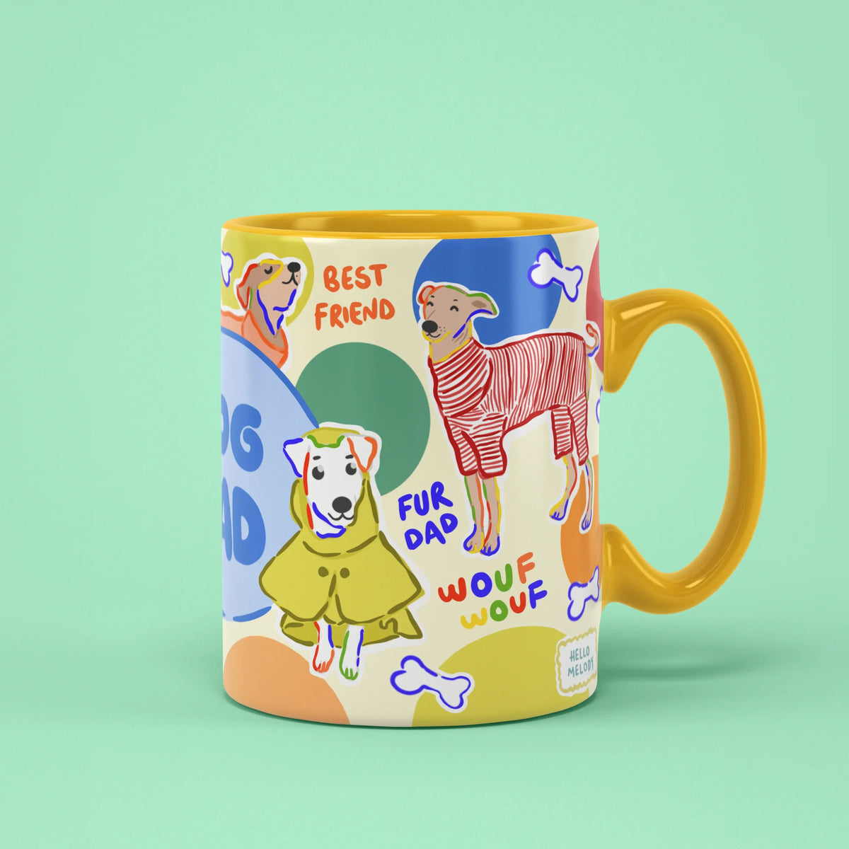 Dog Dad Mug with playful pup illustrations, gift for dog dads
