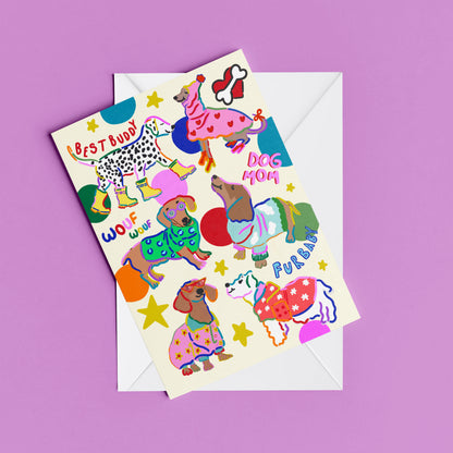 Dog Mom print – flat lay mock-up showing the colourful illustrated design