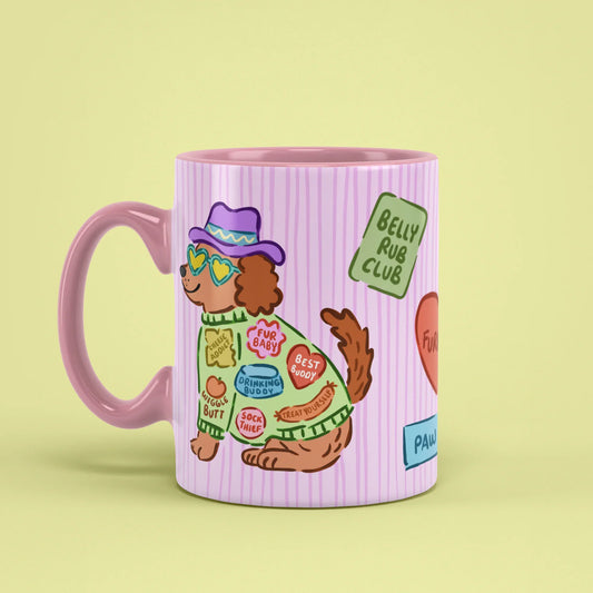 Dog Patch Mug – dog parent cup with pink handle on left