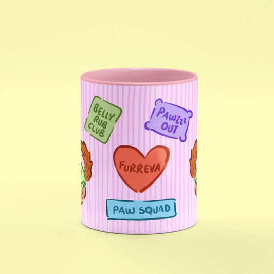 Dog Patch Mug – front view of pup with Paw Squad patches