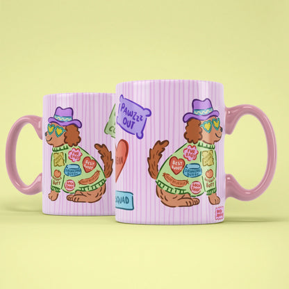Dog Patch Mug – Belly Rub Club patch badges, pink handle on right