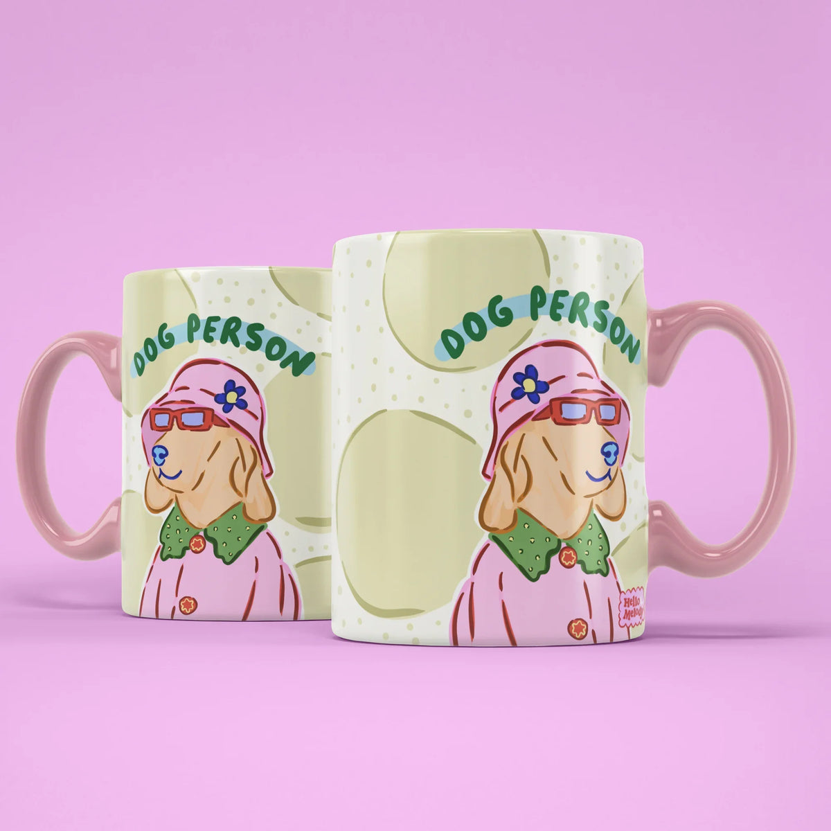 Dog Person Mug – two mugs showing front and back of the retro dog design